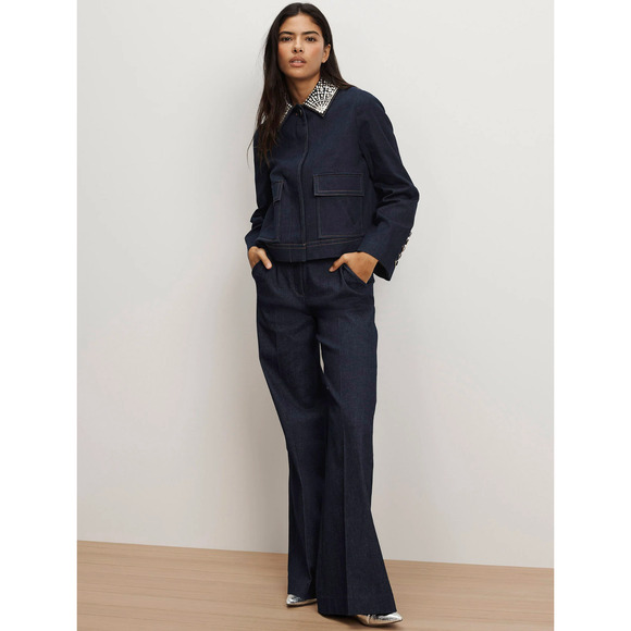 Veronica Beard Barrington Denim Blue Embellished-Collar Cropped Jacket US 4 - Picture 3 of 9